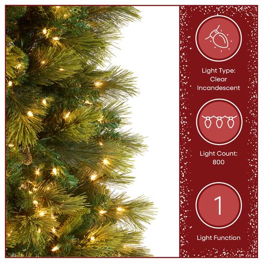 9 ft. Pre-Lit Carolina Pine Slim Artificial Christmas Tree with Flocked Pine Cones, Clear Lights